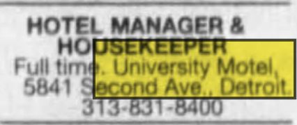 University Motel - 2005 Help Wanted Ad